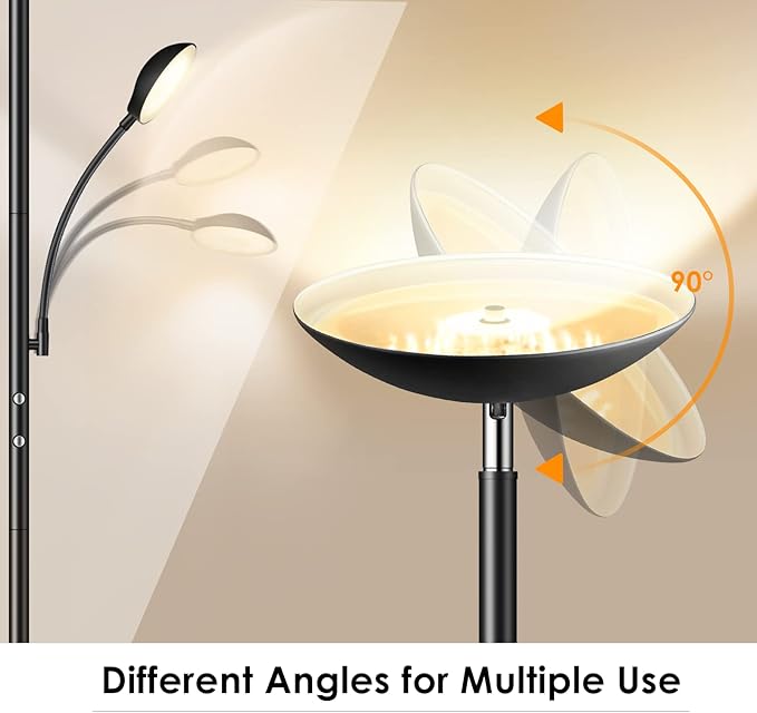 BoostArea Floor Lamp, LED 20W/2000LM Bright Torchiere Floor Lamp with 5W Adjustable Reading Lamp, Stepless Dimmable Standing Lamp, 2 Rotary Switch, Modern Floor Lamps for Living Room, Bedroom, Office - LeafyLoom