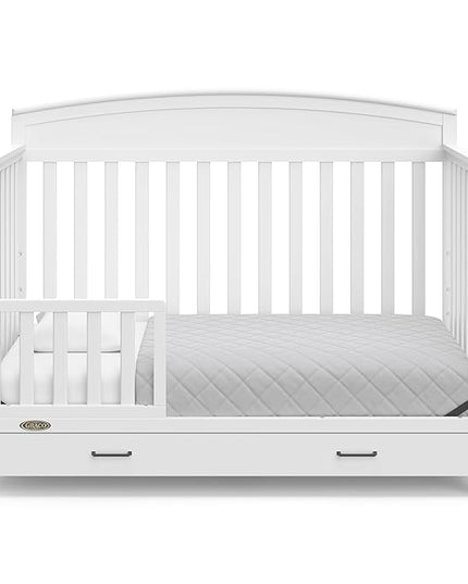 Graco Benton 5-in-1 Convertible Crib with Drawer (White) - Converts from Baby Crib to Toddler Bed, Daybed and Full-Size Bed, Fits Standard Full-Size Crib Mattress, Adjustable Mattress Support Base - LeafyLoom