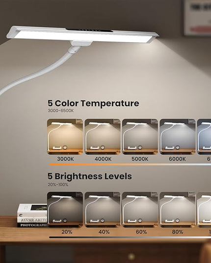 LED Desk Lamp with RGB Backlight, 24W Ultra Bright Architect Workbench Desk Lamps, 60" Timer, 25 Lighting Modes,Eye Protection Clamp Light for Home Office Gaming Reading Working(White) - LeafyLoom