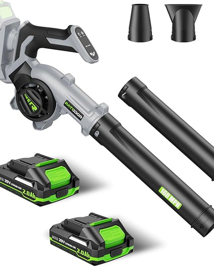 Leaf Blower Cordless - Electric Cordless Leaf Blower with 2 Batteries and Charger, 3 Speed Modes & 3 Blowing Nozzles, 20V Battery Powered Mini Leaf Blowers for Lawn Care, Patio, Indoor - LeafyLoom