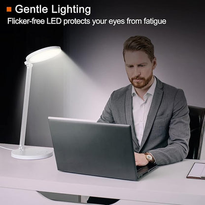 LED Desk Lamp, Aluminum Table Lamp, Dimmable Eye-Caring Table Lamp with 5 Lighting Models with 5 Brightness Levels, Touch Control and Memory Function, USB Charging Port, 8W, White…… - LeafyLoom