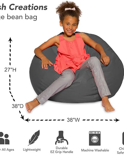 Posh Creations Bean Bag Chair for Kids, Teens, and Adults Includes Removable and Machine Washable Cover, Heather Gray, 38in - Large - LeafyLoom
