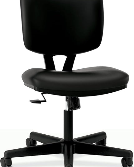 HON Volt Armless Task Seating, Computer Chair for Office Desk, Black SofThread Leather - LeafyLoom