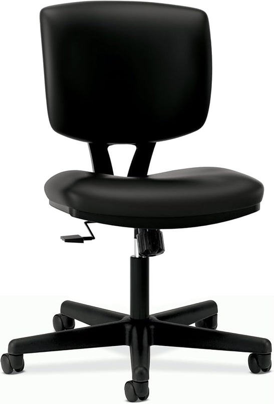HON Volt Armless Task Seating, Computer Chair for Office Desk, Black SofThread Leather - LeafyLoom