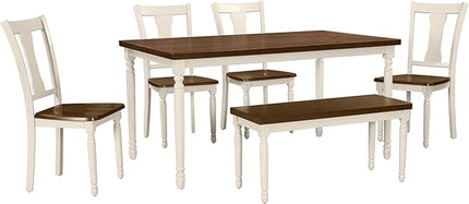 Room Piece Kitchen Dining Set for 6-Farmhouse Rustic Style Rectangular Wood Table, 4 Chairs, 1 Bench for Family, Onesize, Brown+Cottage White - LeafyLoom