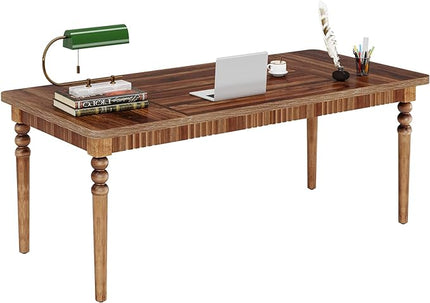 Executive Desk, 62-Inch Large Computer Office Desk with Solid Wood Legs, Modern Simple Laptop Desk Study Writing Table Business Furniture for Home Office - LeafyLoom
