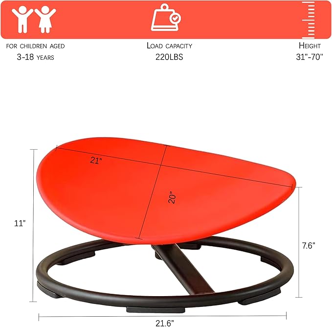 Autism Kids Swivel Chair,Sensory Spinning Chair for Kids,Toddler Spinner seat Carousel Spin Sensory Chair for Kids,Training Body Coordination,Metal Base Non Slip Safer (Red) - LeafyLoom
