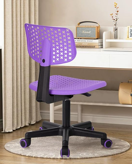 Desk Chair Armless Cute Office Chair, Low Back Rolling Home Office Task Chair Adjustable Swivel Study Chair for Girls Teens Adults Children Kids, Purple - LeafyLoom