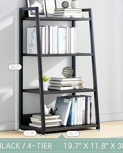 IOTXY 4 Tier Open Bookshelf - Steel and Wood Display Stand, 50CM Width Floor-Standing Bookcase, Black - LeafyLoom