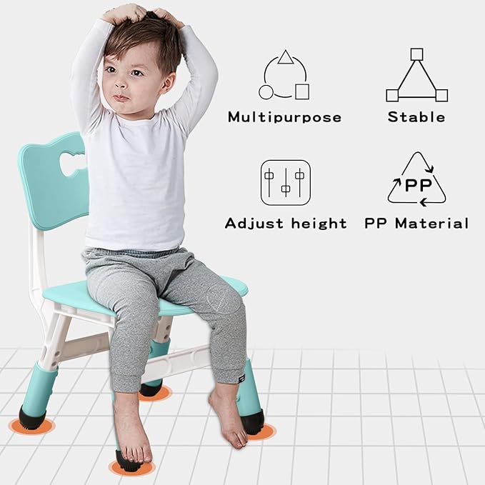 4 Piece Kids Chair Set 3 Levels Adjustable Stackable Kids Chairs Ideal for Playrooms, Schools, Daycares and Homes Washable and easy to clean Max weight 220LB(Mint Green4Piece set) - LeafyLoom