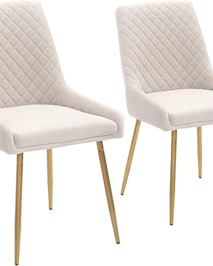 CangLong Mid-Century Velvet Upholstered Metal Legs for Kitchen, Dining, Living, Guest, Bed Room Side Chair, Set of 2, Beige - LeafyLoom