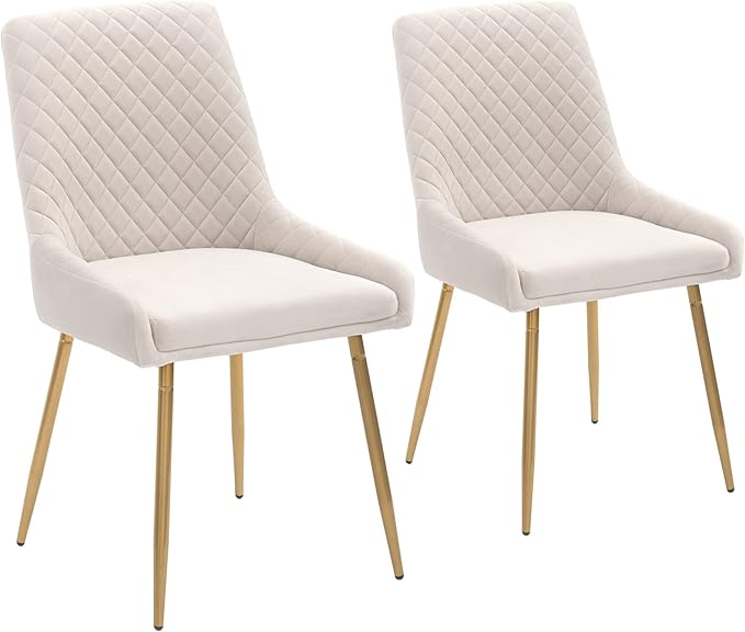 CangLong Mid-Century Velvet Upholstered Metal Legs for Kitchen, Dining, Living, Guest, Bed Room Side Chair, Set of 2, Beige - LeafyLoom