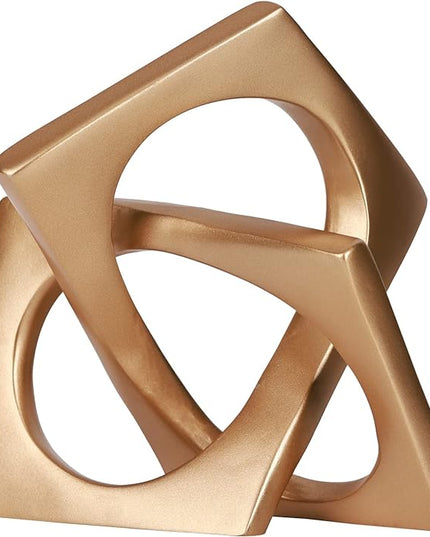 Modern geometric cube gold knot decorations, modern home gold decorative statues, gold home bookcase centerpieces for tabletop decor, console, entryway, dining table centerpieces with gold knots - LeafyLoom