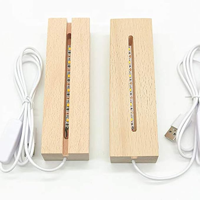 2Pack 6 inch Wood Rectangle Display Pedestal,Wooden Rectangle Led Lights Display Base for Acrylic and Plexiglass,Wood Night LED Light Lamp Base - LeafyLoom