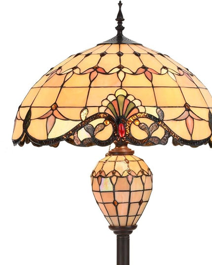 Bieye L10803 Baroque Tiffany Style Stained Glass Double Lit Floor Lamp for Home Decor 64-inch Tall (20-inch Wide, Cream) - LeafyLoom