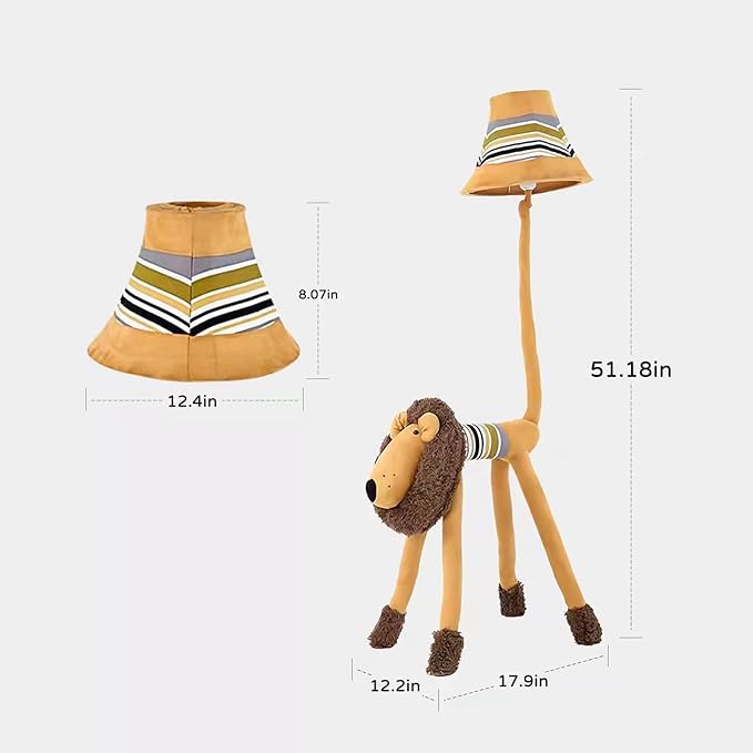 Kids Floor Lamp, Brown Lion Creative Design Modern Floor Lamp for Bedroom, 51 Inch Hand-Stitched Toy Standing Lamp for Living Room, Package Come with an E26 LED Bulb (Brown Lion) - LeafyLoom