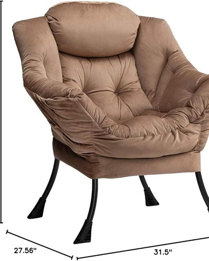 AbocoFur Modern Fabric Large Lazy Chair, Accent Oversized Comfy Reading Chair, Thick Padded Cozy Lounge Chair with Armrest, Steel Frame Leisure Sofa Chair for Living Room, Bedroom, Dorm, Dark Brown - LeafyLoom