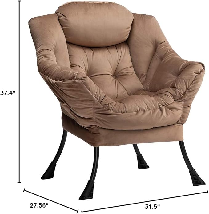 AbocoFur Modern Fabric Large Lazy Chair, Accent Oversized Comfy Reading Chair, Thick Padded Cozy Lounge Chair with Armrest, Steel Frame Leisure Sofa Chair for Living Room, Bedroom, Dorm, Dark Brown - LeafyLoom