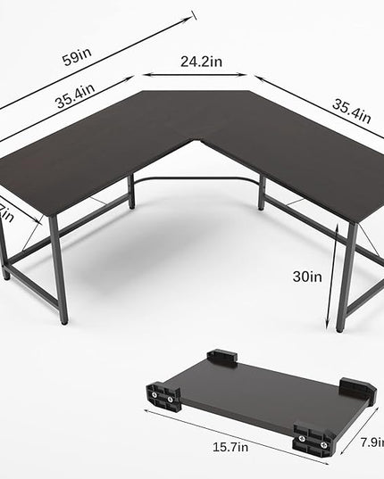 soges L Shaped Office Desk, L Desk Computer Corner Desk, 59 x 59 inches Large L Shaped Desk for Home Office, Sturdy Writing Desk Writing Workstation Gaming Table - LeafyLoom