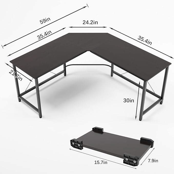 soges L Shaped Office Desk, L Desk Computer Corner Desk, 59 x 59 inches Large L Shaped Desk for Home Office, Sturdy Writing Desk Writing Workstation Gaming Table - LeafyLoom