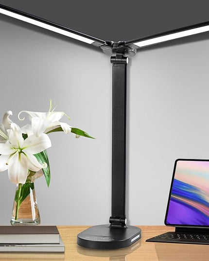 Doule Head Desk Lamp, Dimmable Desk Light, Adjustable Reading Lamps, Eye-Caring Table Lamp, Multi-Angle Adjustable and Foldabel Design Table Lamp - Black - LeafyLoom