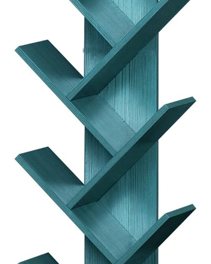10 Tier Tree Book Shelf, Floor Standing Wood Bookshelf for Narrow Space, Storage Organizer Bookshelves for Books/CDs/Magazine, Bookcase with Shelves for Home Office, Living Room - Blue - LeafyLoom