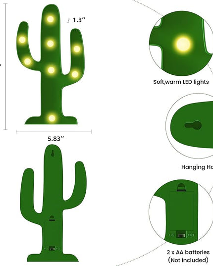 Green Cactus Decor, Mexican Party Decorations, Battery Powered Cactus Night Light for Kids, Western Decor, Kids Room Decor, Fiesta Party Decorations, Cinco De Mayo Party Decorations - LeafyLoom