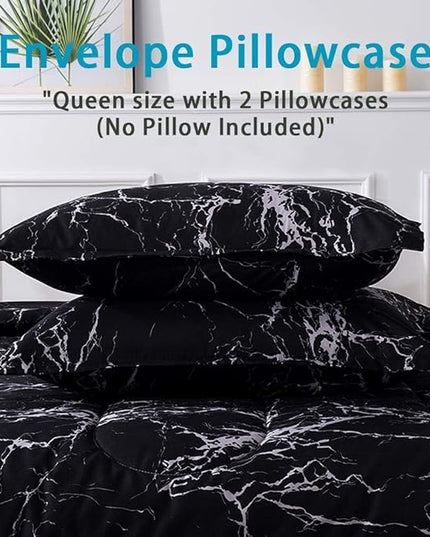 Litanika Black Marble Comforter California King(104x96lnch), 3 Pieces(1 Marble Comforter and 2 Pillowcases) Soft Microfiber Comforter Bedding Set for Men and Women - LeafyLoom