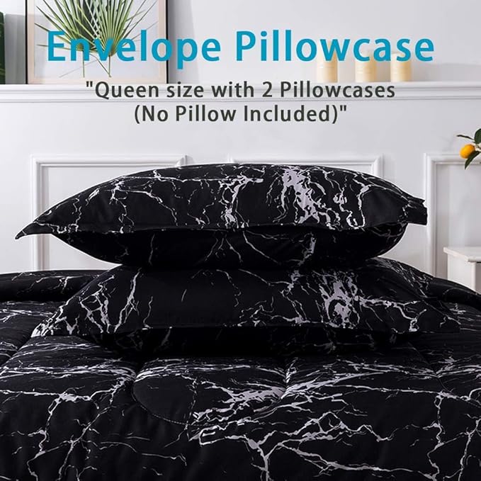 Litanika Black Marble Comforter California King(104x96lnch), 3 Pieces(1 Marble Comforter and 2 Pillowcases) Soft Microfiber Comforter Bedding Set for Men and Women - LeafyLoom