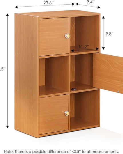 Furinno Pasir 3 Tier Shelf with 3 Door/Round Handle, Steam Beech - LeafyLoom