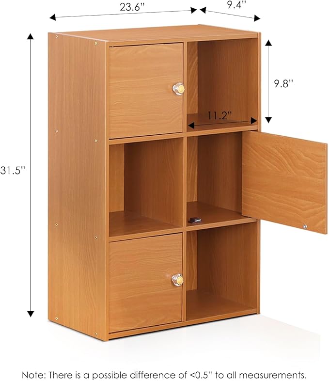 Furinno Pasir 3 Tier Shelf with 3 Door/Round Handle, Steam Beech - LeafyLoom