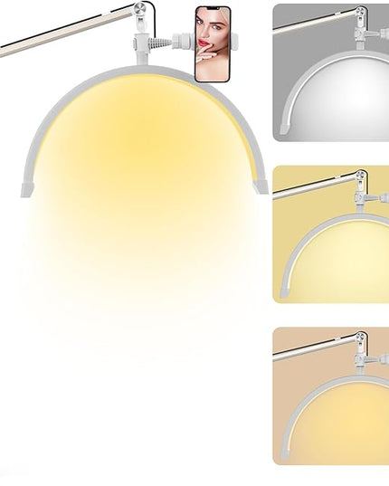 Yofuly Lash Light for Eyelash Extensions, LED Lash Lamp with Phone Holder, Esthetician Light Half Moon Desk Lamp for Nails, Tattoo - LeafyLoom