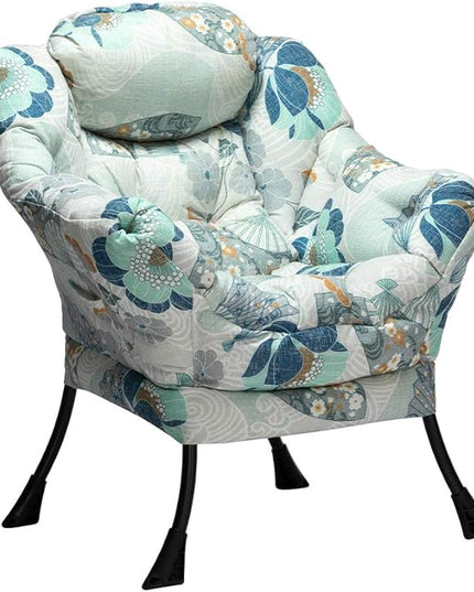 HollyHOME Modern Fabric Large Lazy Chair, Accent Oversized Comfy Reading Chair, Thick Padded Cozy Lounge Chair with Armrest, Steel Frame Leisure Sofa Chair for Living Room, Bedroom, Dorm, Fan Print - LeafyLoom