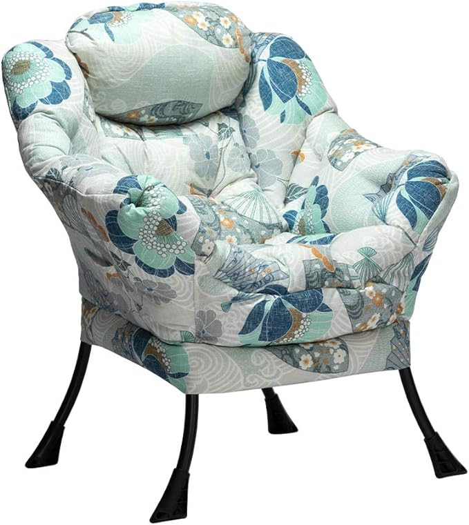 HollyHOME Modern Fabric Large Lazy Chair, Accent Oversized Comfy Reading Chair, Thick Padded Cozy Lounge Chair with Armrest, Steel Frame Leisure Sofa Chair for Living Room, Bedroom, Dorm, Fan Print - LeafyLoom