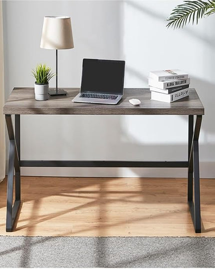 HSH Wood and Metal Home Office Computer Desk, Industrial Writing Study Table Workstation,Grey Laptop PC Desk, Wooden Computer Table, Gray Oak 47 Inch - LeafyLoom