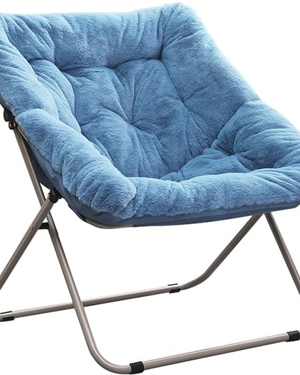 Tiita Comfy Saucer Chair, Soft Faux Fur Oversized Folding Accent Chair, Lounge Lazy Chair for Kids Teens Adults, Metal Frame Moon Chair for Bedroom, Living Room, Dorm Rooms, X-Large, Blue - LeafyLoom