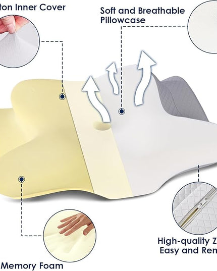 Cervical Pillow for Neck Pain Relief,Orthopedic Contour Memory Foam Pillow for Bed sleeping Ergonomic Neck Support Pillows for Side,Back & Stomach Sleepers with Cooling Pillowcase Queen Size Gray - LeafyLoom