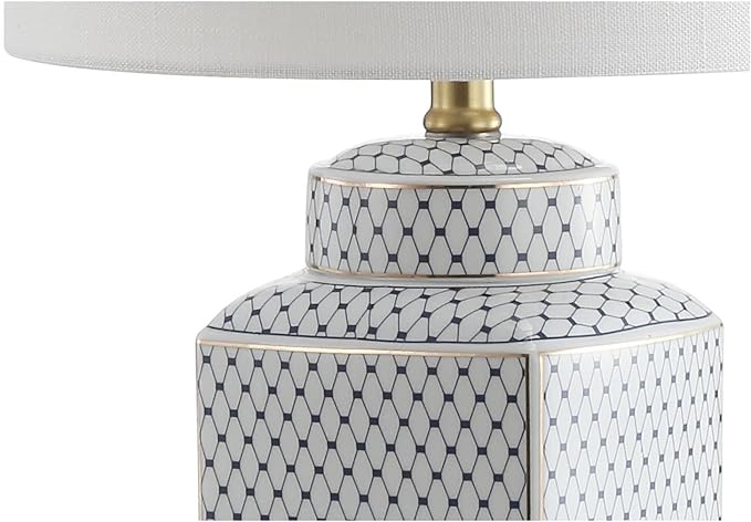JONATHAN Y JYL3043A Cleo 21.5" Ceramic/Metal Ginger Jar LED Table Lamp Contemporary,Transitional for Bedroom, Living Room, Office, College Dorm, Coffee Table, Bookcase, White/Navy - LeafyLoom