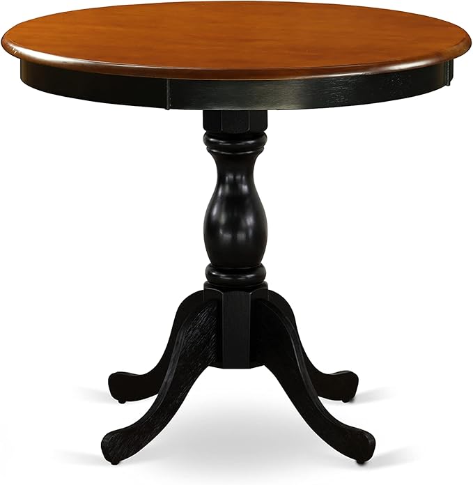 East West Furniture AMSI3-BCH-21 3 Piece Dinette Set for Small Spaces Contains a Round Kitchen Table with Pedestal and 2 Blue Linen Fabric Parson Dining Chairs, 36x36 Inch - LeafyLoom