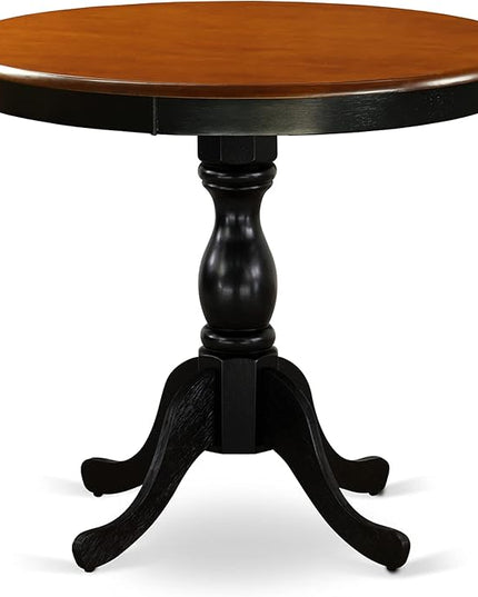East West Furniture Antique 5 Piece Kitchen Set for 4 Includes a Round Room Table with Pedestal and 4 Dining Chairs, 36x36 Inch, Black & Cherry - LeafyLoom