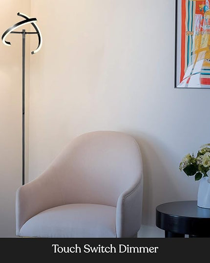 Brightech Halo Split Modern Bright LED Torchiere Floor Lamp for Offices - Dimmable, Tall Standing Lamp for Living Room or Bedroom - Adjustable Light w/Rotating Angles - Jet Black - LeafyLoom