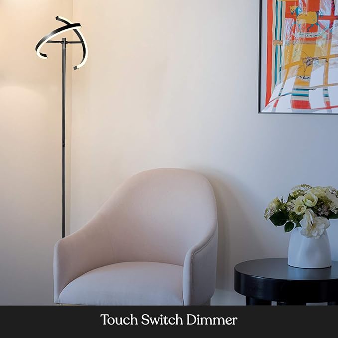 Brightech Halo Split Modern Bright LED Torchiere Floor Lamp for Offices - Dimmable, Tall Standing Lamp for Living Room or Bedroom - Adjustable Light w/Rotating Angles - Jet Black - LeafyLoom