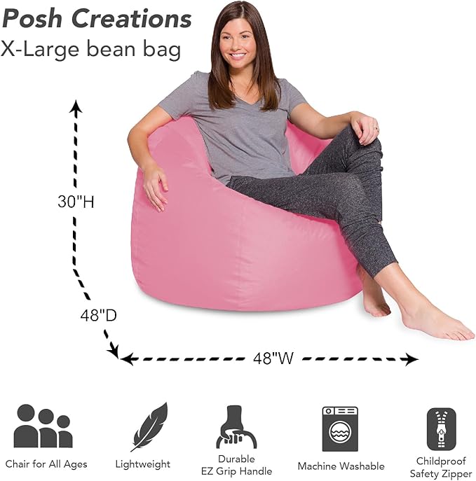 Posh Beanbags Bean Bag Chair, X-Large-48in, Solid Pink - LeafyLoom