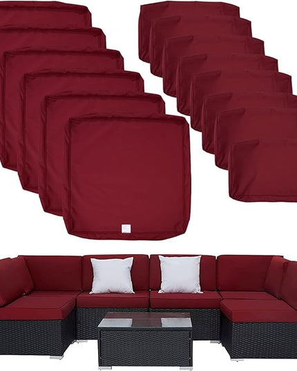 ClawsCover 14Pack Outdoor Patio Seat and Back Cushions Replacement Covers Fit for 7Pieces 6-Seater Wicker Rattan Sectional Couch Chair Furniture Set,Burgundy-Include Cover Only (Small) - LeafyLoom