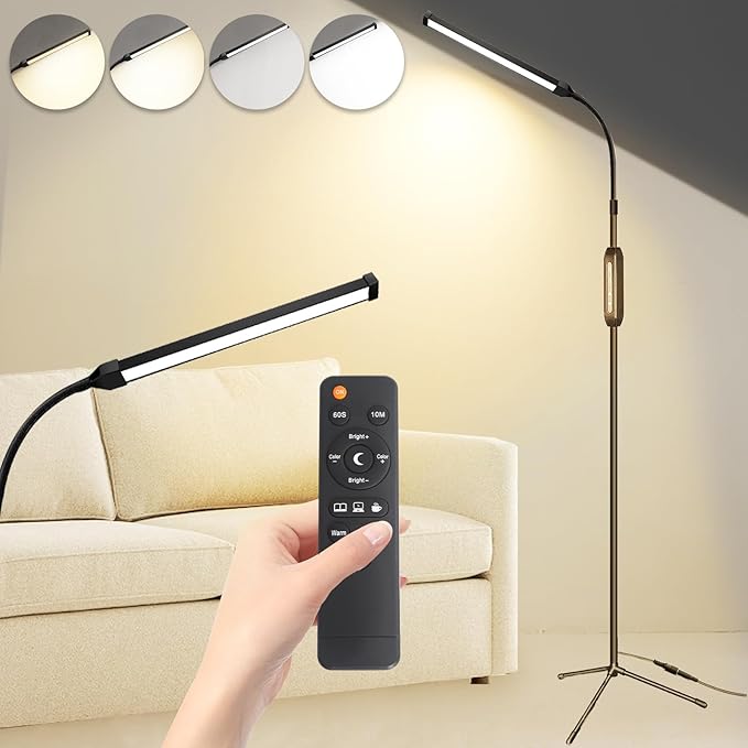 Led Floor Lamp for Eyelash Extensions Craft Task Floor Standing Light Adjustable Gooseneck Dimmable lash Reading Floor Lamp for Bedroom Office Black - LeafyLoom