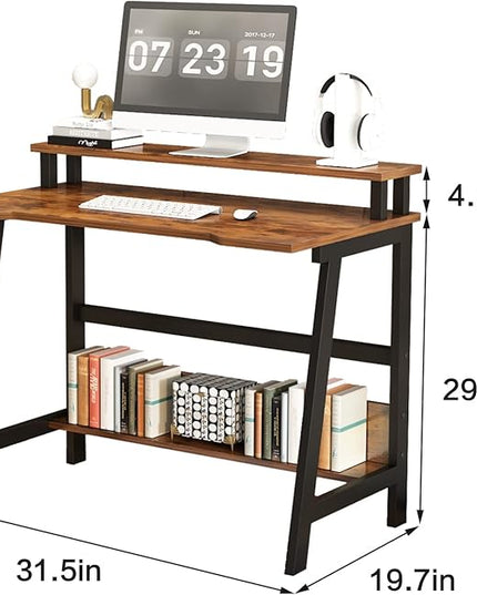 Small Computer Desk for Small Spaces - 33.5" Inch Modern Writing Table with Monitor Storage Shelf for Home Office and Study, Compact Laptop Desk in Simple and Sleek Style - LeafyLoom