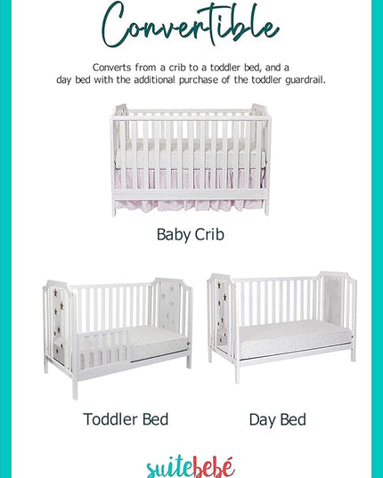 Suite Bebe Celeste 3 in 1 Convertible Island Crib, Wood and Acrylic, White - LeafyLoom