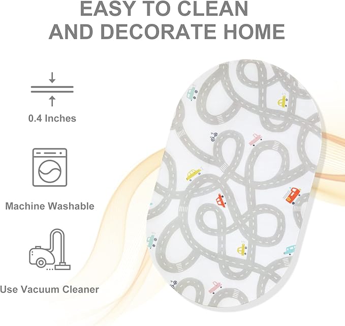 Road Traffic Kids Rug Children Playing with Cars Playmat 4x6 Ft, Washable Play Carpet for Kids Playroom, Non-Slip Have Fun Safe Baby Nursery Rug for Toddler Boy's Bedroom Game Room Grey - LeafyLoom