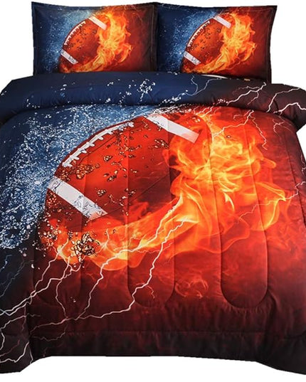 NTBED American Football Comforter Set for Boys Teens,3D Sports Bedding Full Size,Rugby Printed Quilt Sets with 2 Matching Pillow Shams - LeafyLoom