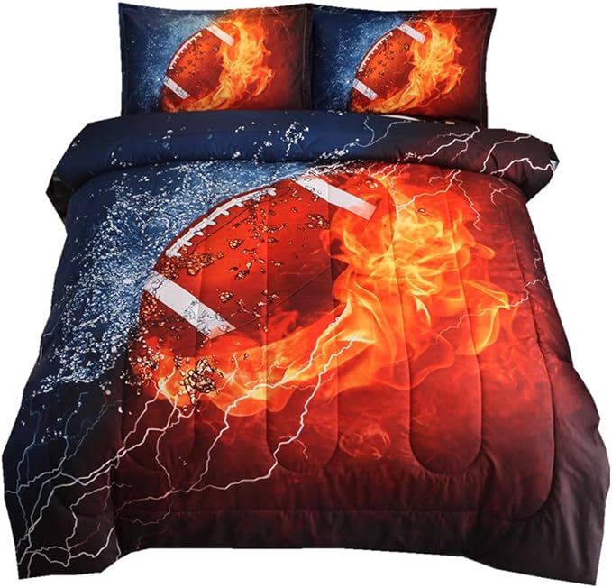 NTBED American Football Comforter Set for Boys Teens,3D Sports Bedding Full Size,Rugby Printed Quilt Sets with 2 Matching Pillow Shams - LeafyLoom